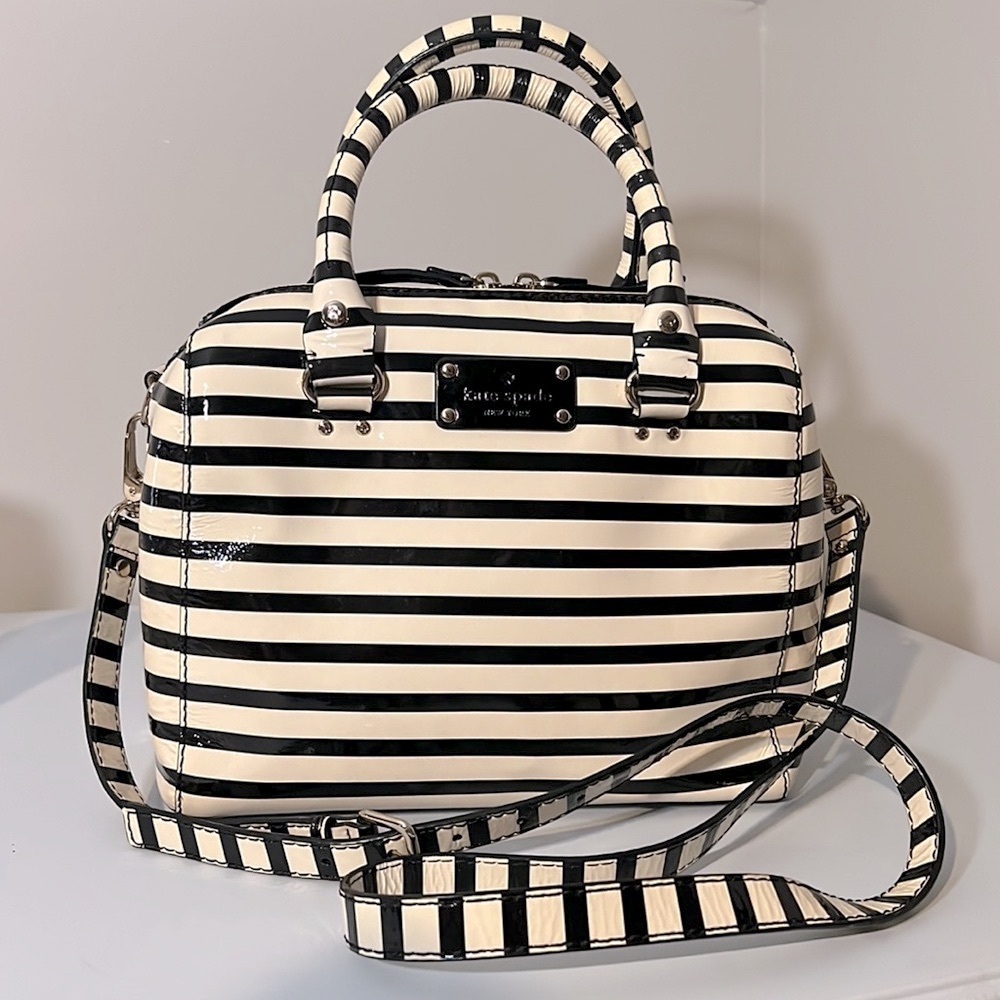 Kate Spade Wellesley Patent Leather Stripe Handbag Crossbody Purse